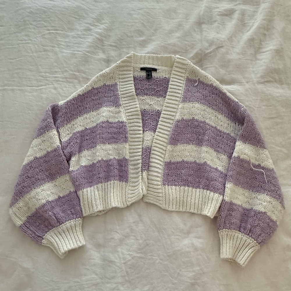 Forever 21 Lavender and Cream Striped Cardigan